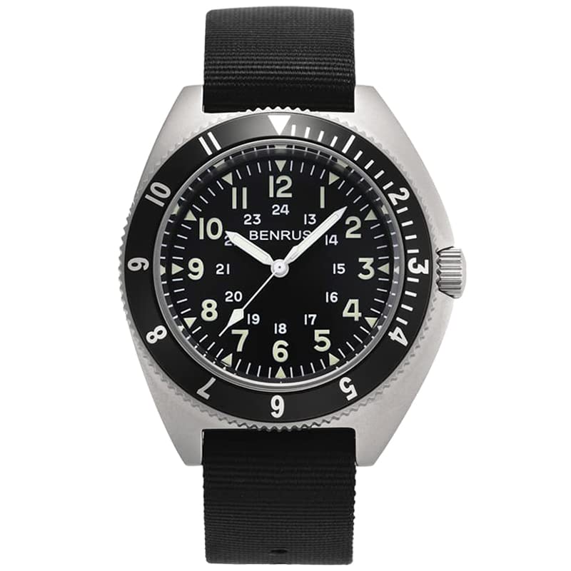 Военные часы черные [Benrus] TYPE-2-SILVER мужские