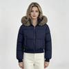 Hooded fur collar waist to keep warm, new winter short style feels big, thickened cotton-padded jacket, women's European cotton-padded jacket