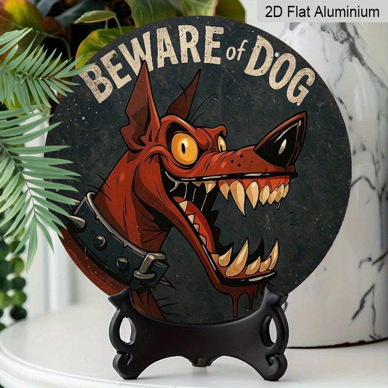 2D Flat Retro Dangerous Dog Warning Sign-durable Metal Warning Board, Decorated with Fierce Red Dog and Iron Chain Pattern-20x20 Cm/7.8 Inches