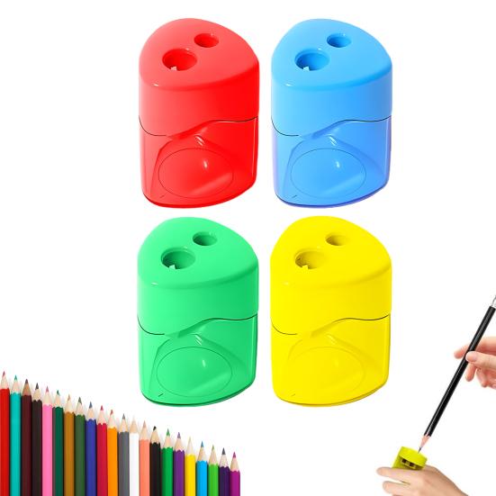 4Pcs Dual Hole Pencil Sharpeners for Kids Students Transparent Scratch Box Sharpener Portable Manual Sharpener for School Office Home