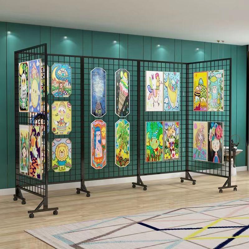 Mobile Art Display Stand: Vertical Folding Grid for Art Exhibitions and Kindergarten Art Shows