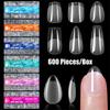 600 PCS Soft Gel X Nail Tips Supplies,Full Cover False Nail Tips for Acrylic Nails Gel,Extra Short Almond Nail Tip Square Medium