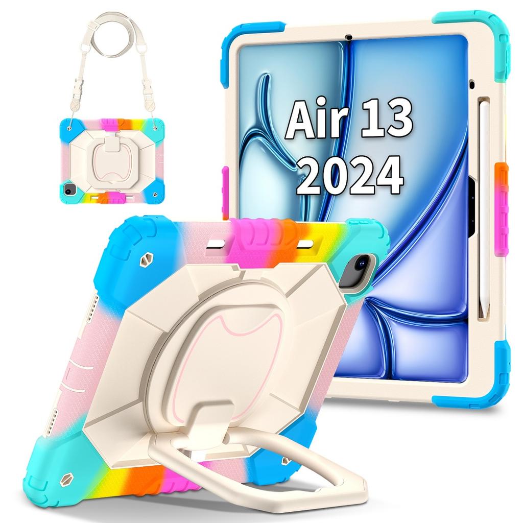 Для Apple iPad Air 13 (2024)/ iPad Air 13 дюймов (M2). Вращающаяся на 360° рукоятка, прочная защитная подставка TPU+PC 3 в 1, противоударный чехол для планшета и ПК