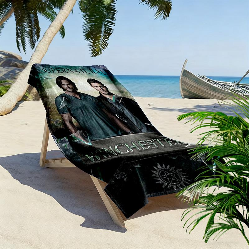 Supernatural Brothers Print Beach Towel, Large Soft Quick Dry Towel for Beach Camping Swimming