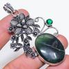 Nephrite, Diopside Handmade 925 Sterling Silver Jewelry Pendant 2.96" B2o27