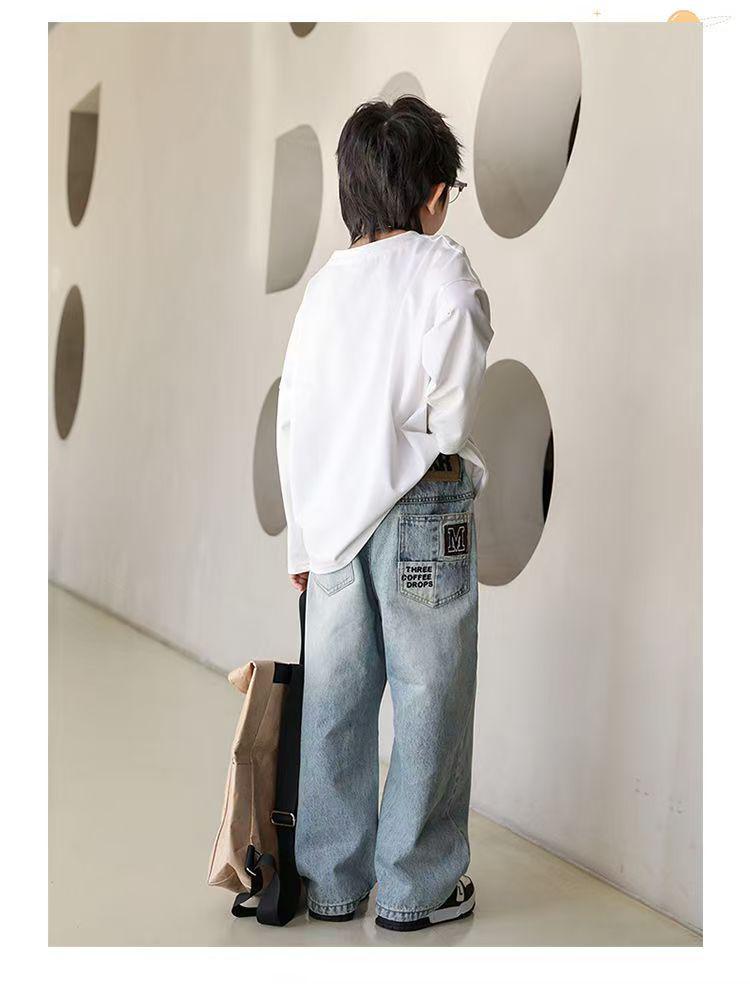 Прямые джинсы для мальчиков - Стиль весна-осень, средние/большие размеры, свободный крой