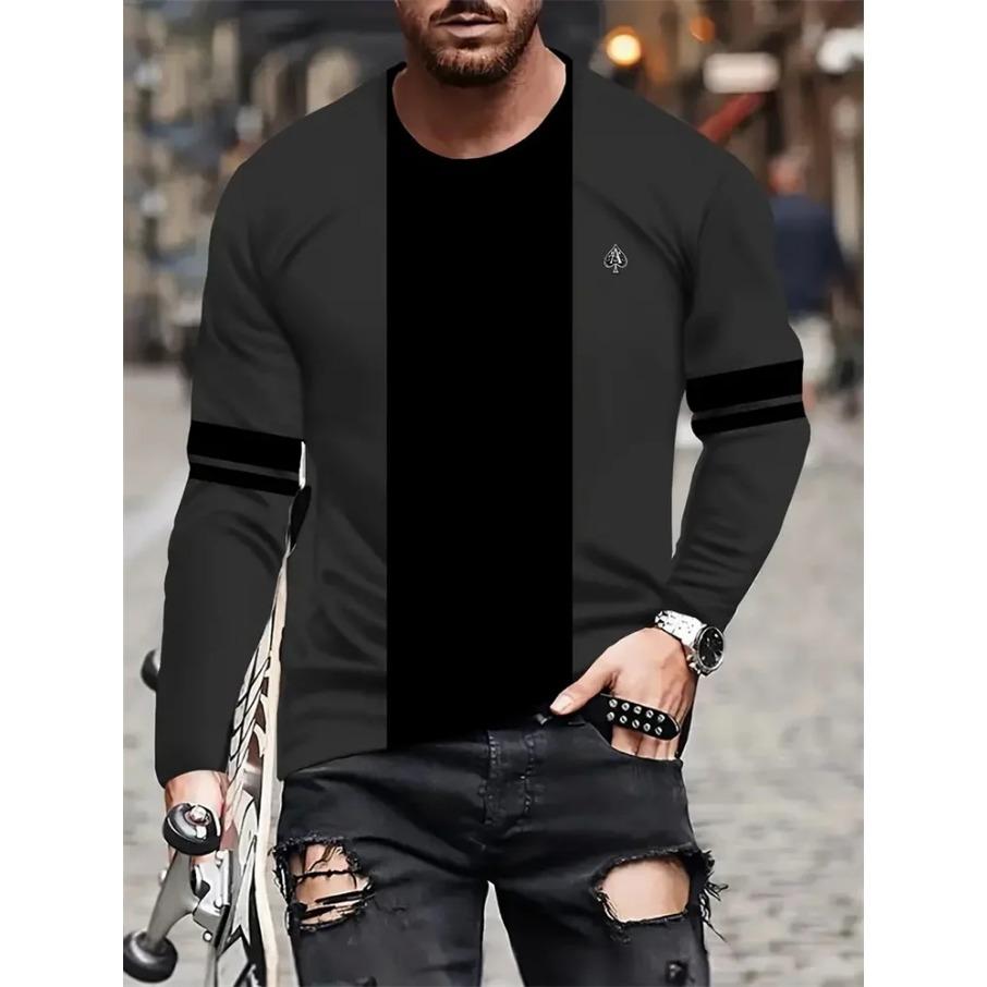 Simple Striped Print Autumn Fashion Crewneck Men's Long Sleeve T-shirt Outdoor Street Fashion Top Everyday Casual Comfort