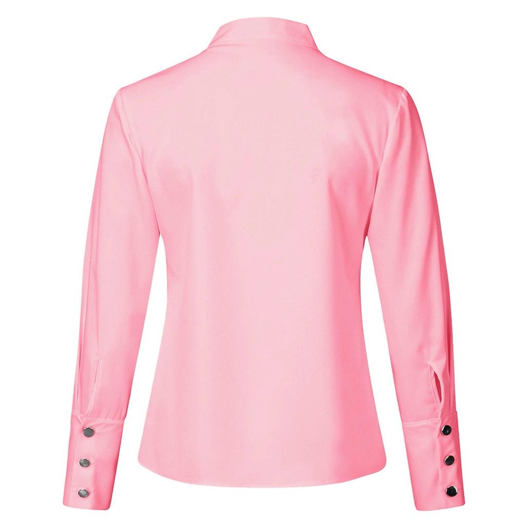 Women's Loose Fashion Shirts Solid Color Band Collar Long Sleeve Shirts Slim Tops