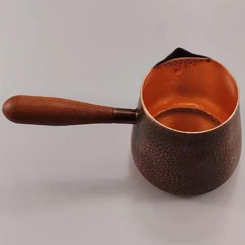 Винтажная медно-чистая кофейная турка, промытая вручную, ручной работы, с гравировкой, текстура молотка, 700 мл, для кипячения воды, чая, чайная посуда, с деревянной ручкой