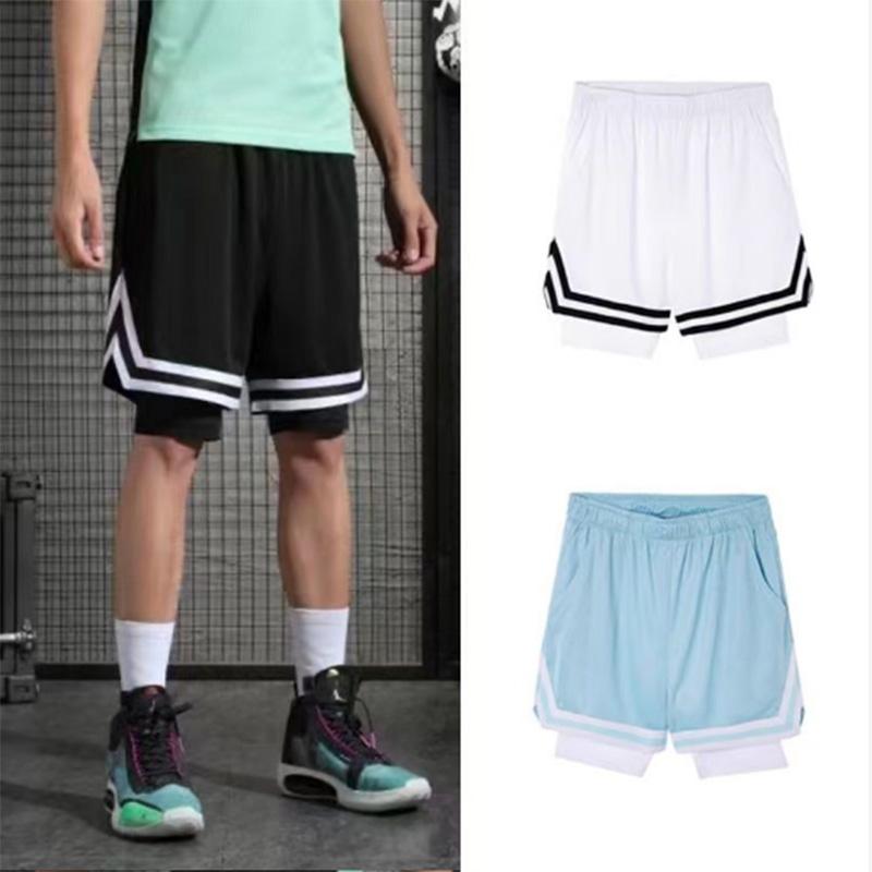 Шорты мужские баскетбольные, искусственные, из двух частей, с тремя точками, до колена, дышащие, быстросохнущие, узкие спортивные брюки, шорты для фитнеса для бега