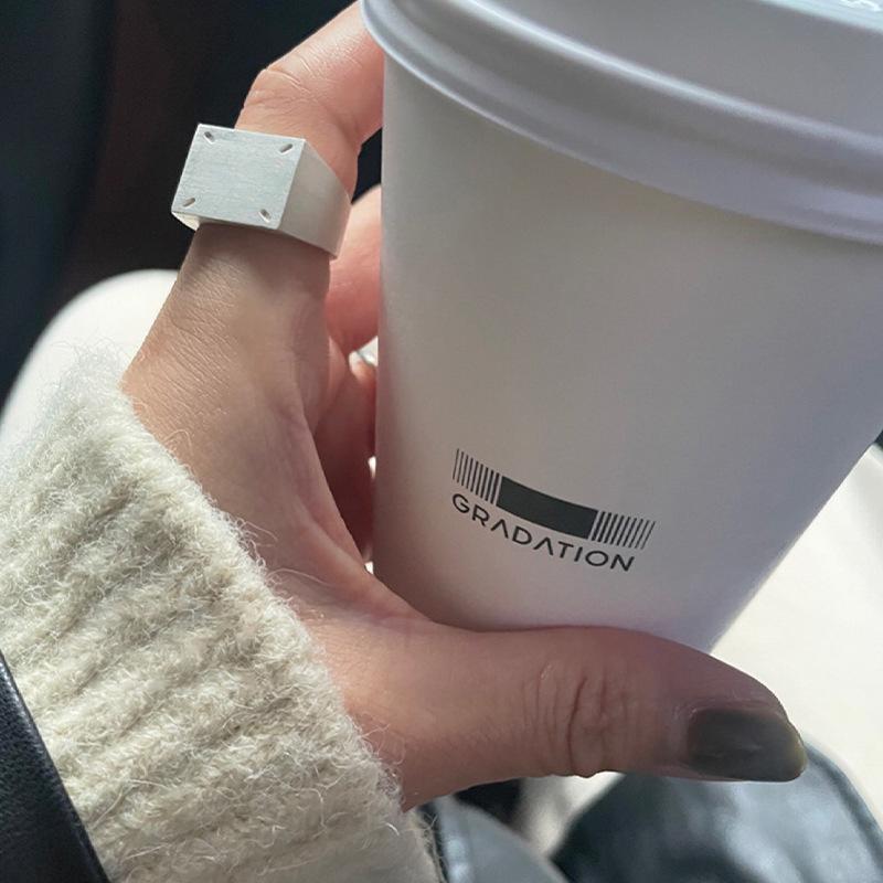 Adjustable Trendy 925 Silver Wide Square Ring With Stylish Matte Texture For Women