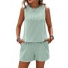 Women's Loose Solid Color Round Neck Sleeveless Vest Shorts Striped Two-Piece Set