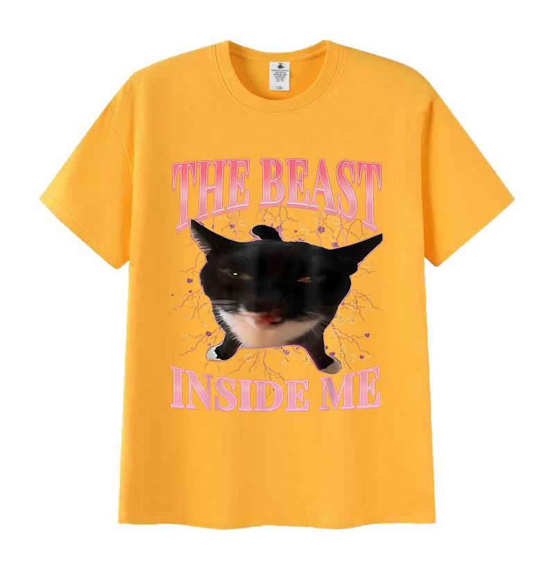 The Beast Inside Me Funny Cat Meme T Shirt for Man Woman Summer Harajuku Vintage T-shirts Unisex Casual Oversized Cotton T-shirt