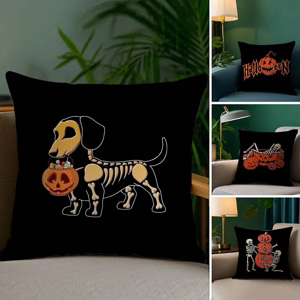 Halloween Pumpkin Skull Pillow Case Plush Fabric Soft Double Sided Print Home Sofa High Quality Cushion Cover Throw
