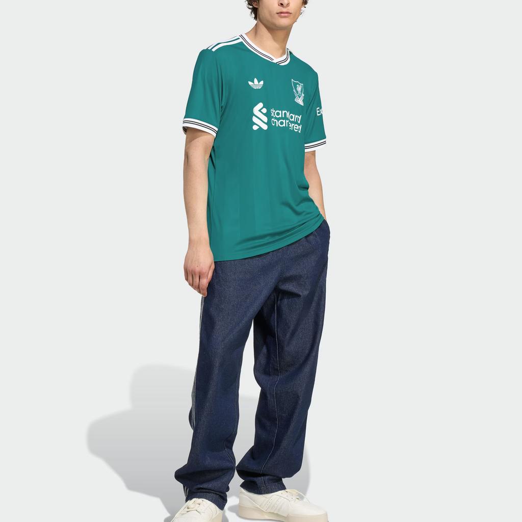 adidas Оригинальная коллаборация Originals X Liverpool FC 25/26 Версия для фанатов Вторая выездная Быстросохнущая Приталенная Футболка с коротким рукавом Пуловер Мужские топы JV6428