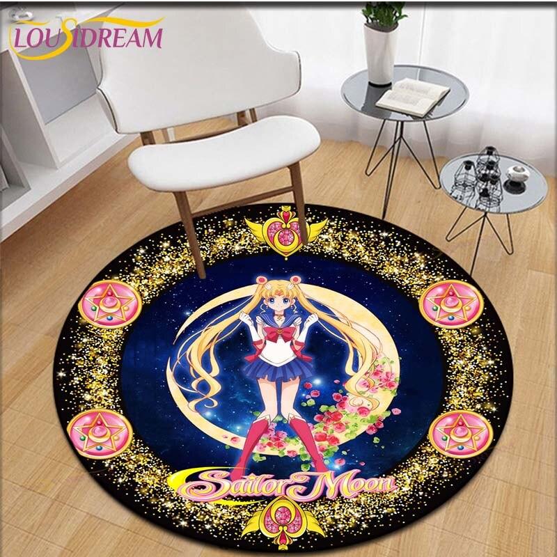 Ковер с принтом «Сейлор Мун», круглый ковер для гостиной, напольный коврик, фланелевый противоскользящий коврик для детей