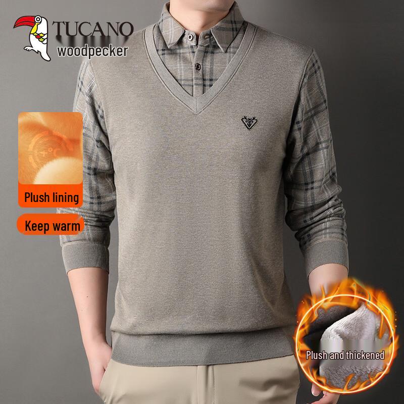 TUCANO Men's Faux Two-Piece Knit Sweater Shirt
