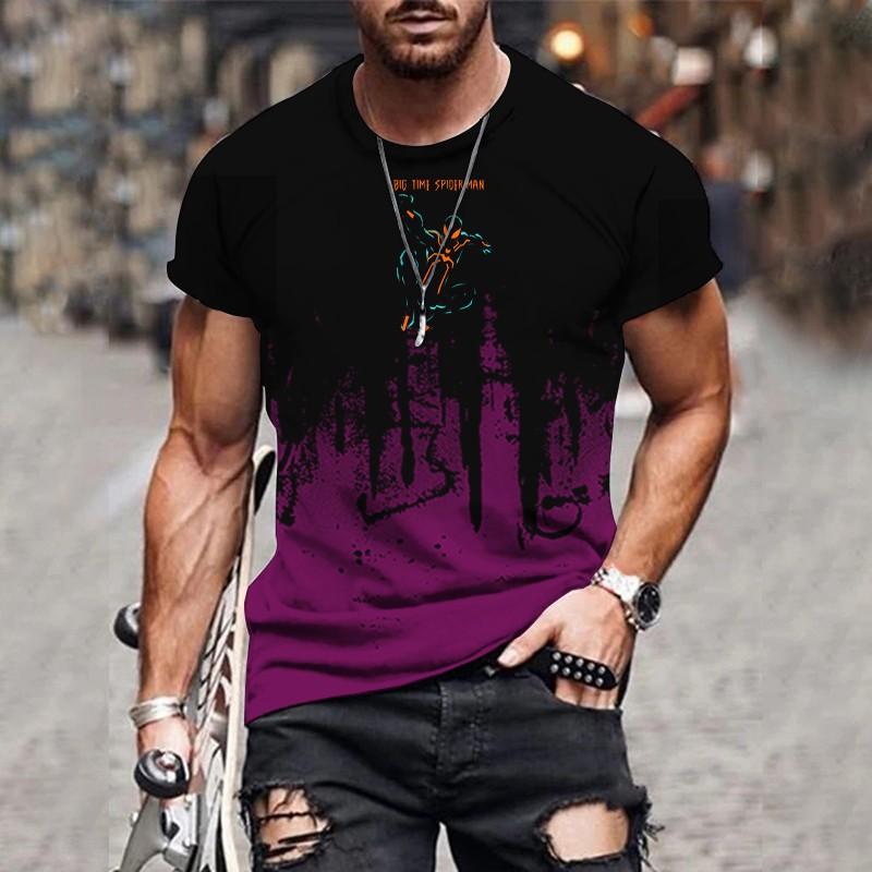 Трендовая градиентная печать повседневная свободная мужская футболка с короткими рукавами и 3D-цифровым принтом, круглый вырез, свободный крой