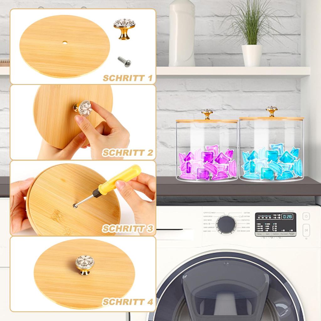 2 Pack Laundry Pods Detergent Container for Laundry Room Organization and Storage BoxPlastic Storage Jars with Bamboo Lids