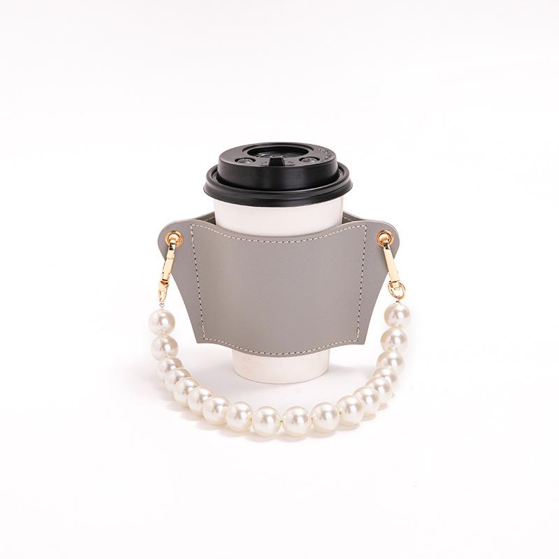 Портативный чехол для чашки чая и кофе из термостойкой искусственной кожи со съемной цепочкой из жемчуга