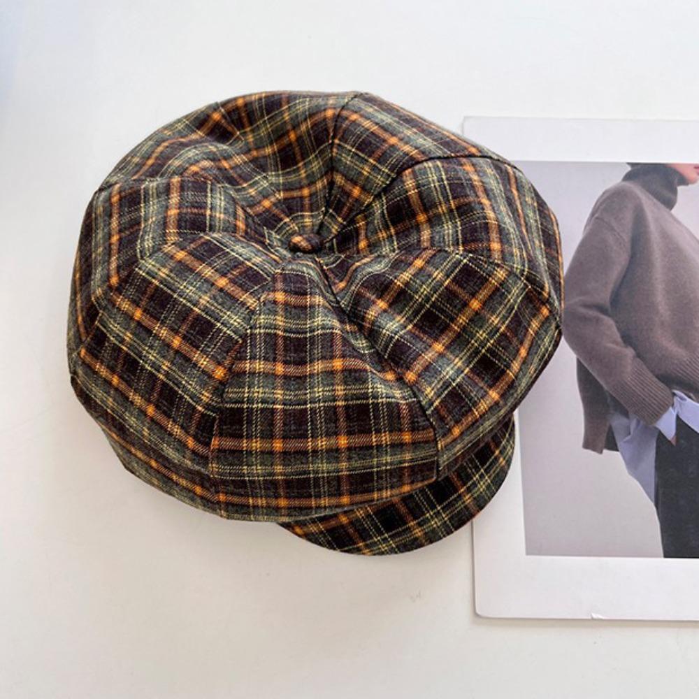 Хлопковая клетчатая кепка-облако тонкая женская восьмиугольная шляпа шляпа художника клетчатый берет летняя