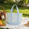 Tote Bag Striped Canvas Bag, Stylish Reusable Grocery with Reinforced Shoulder Strap Front Pocket, for Shopping Picnic Commuting Durable