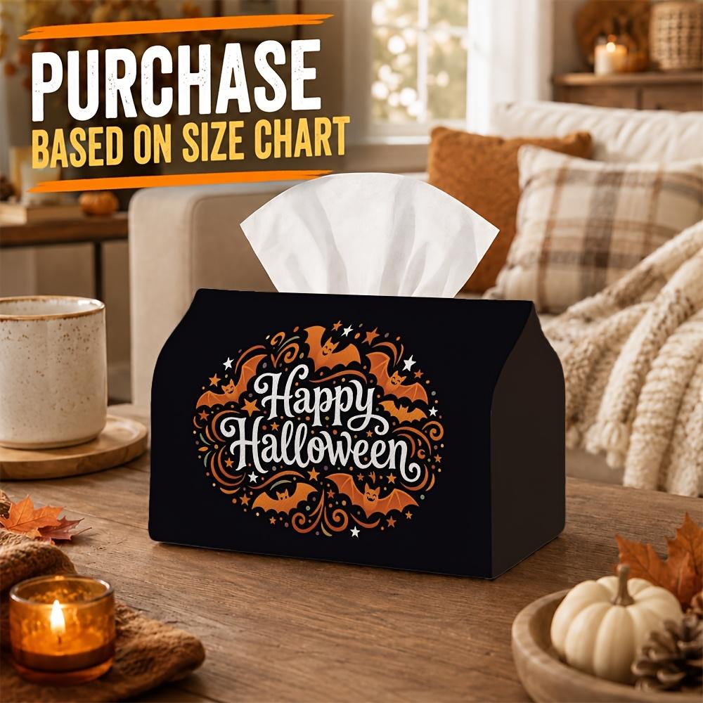 1pc Vintage Classic Halloween Tissue Box - Ornate Typography Bat Silhouette Napkin Storage Box, Fits Rolls And Facial Tissues, Multi-Use Organizer for