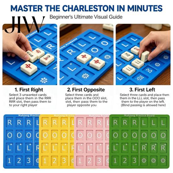 Mahjong Strategy Practice Tool 1/4Pcs 3D Printed Board, Solo Trainer with RLO Charleston Beginner Guide & 24 Slots, American Training Aid for