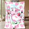 Pink Cow with Strawberry Ice Cream Theme blanket Lightweight Warm Flannel Blanket Decorative Throw Blanket for Home Decoration