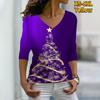 Женская уличная толстовка с рождественской елкой и блестящей росписью, с графическим рисунком, с рукавами 3/4, с v-образным вырезом, футболка, XS-8XL