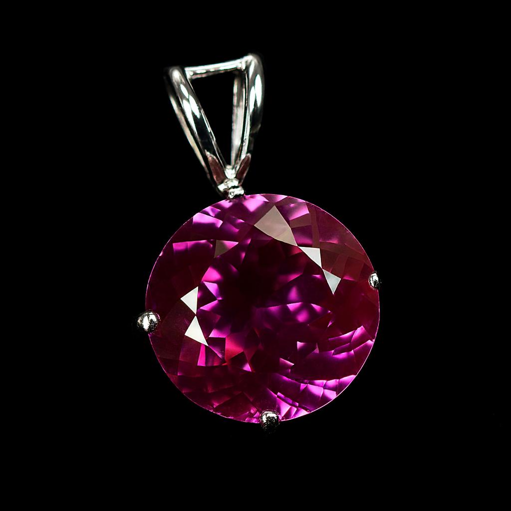 Natural Pink Ruby Round Cut 18 Ct 925 Sterling Sliver Pendant