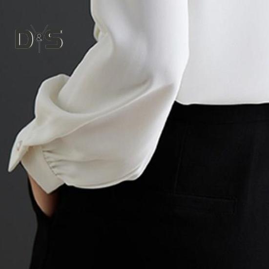 Женская рубашка со стоячим воротником, шнуровкой, бантом, длинным рукавом, плиссированный пуловер, однотонная свободная шифоновая блузка