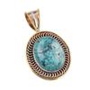 Natural Tibetan Turquoise Gemstone 925 Solid Silver Two Tone Pendant 1.50" F7m49