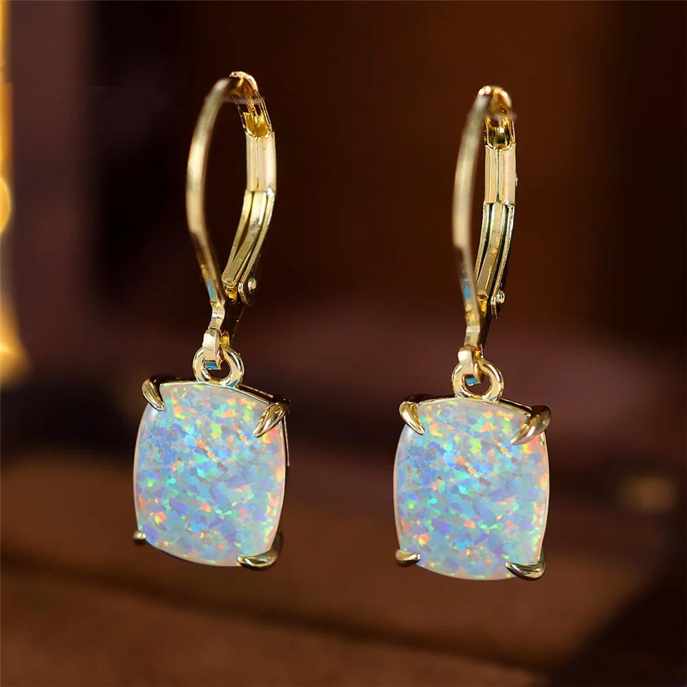 Серьги-подвески из белого и синего огненного опала для женщин, ювелирные изделия в стиле бохо, серебряные, золотистые, цветные серьги-подвески