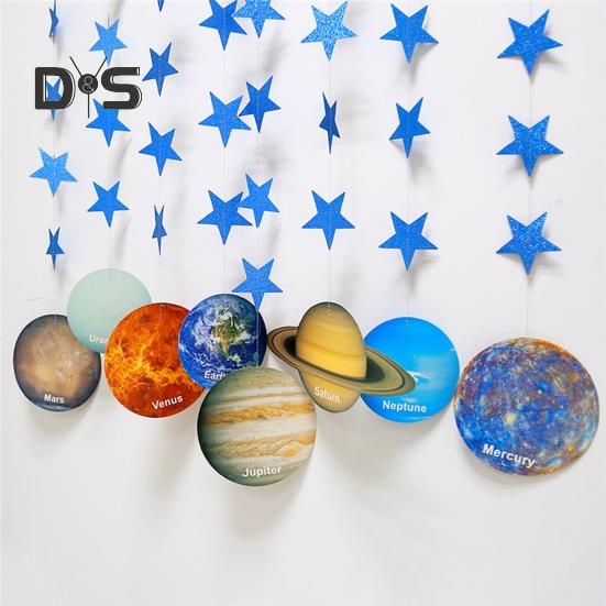 1 комплект долговечных подвесных флагов в виде планеты с блестящими звездами, привлекающий внимание баннер с тематикой звездного неба, декор для вечеринки по случаю дня рождения