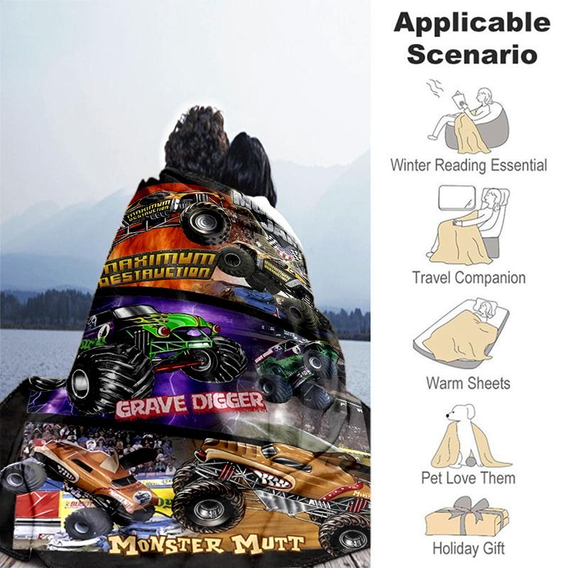 1pc Blanket Monster Jam Print Design, Lightweight Blanket for Sofa, Bed- Soft &Warm, Gift for All Seasons like Christmas, Halloween