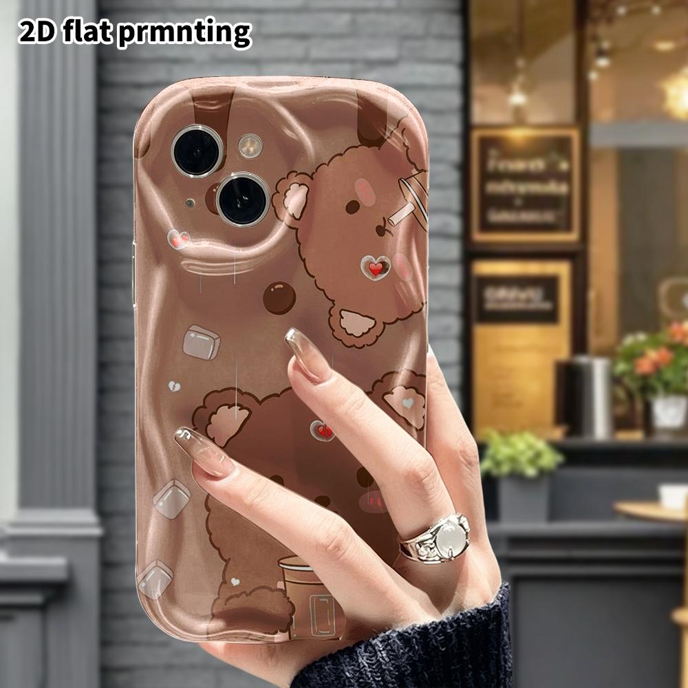 Phone case: 2D flat design suitable for iPhone 18 17 16 15 14 13 Pro protective case, milk tea little bear, perfect Christmas and Halloween holiday gi