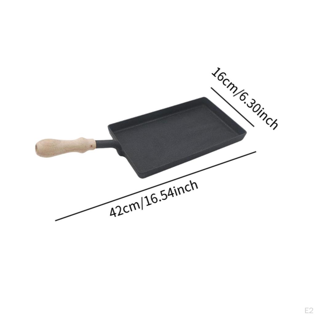 Cast Iron Griddle Steak Pan with Long Handle Portable Nonstick Grilling Skillet for