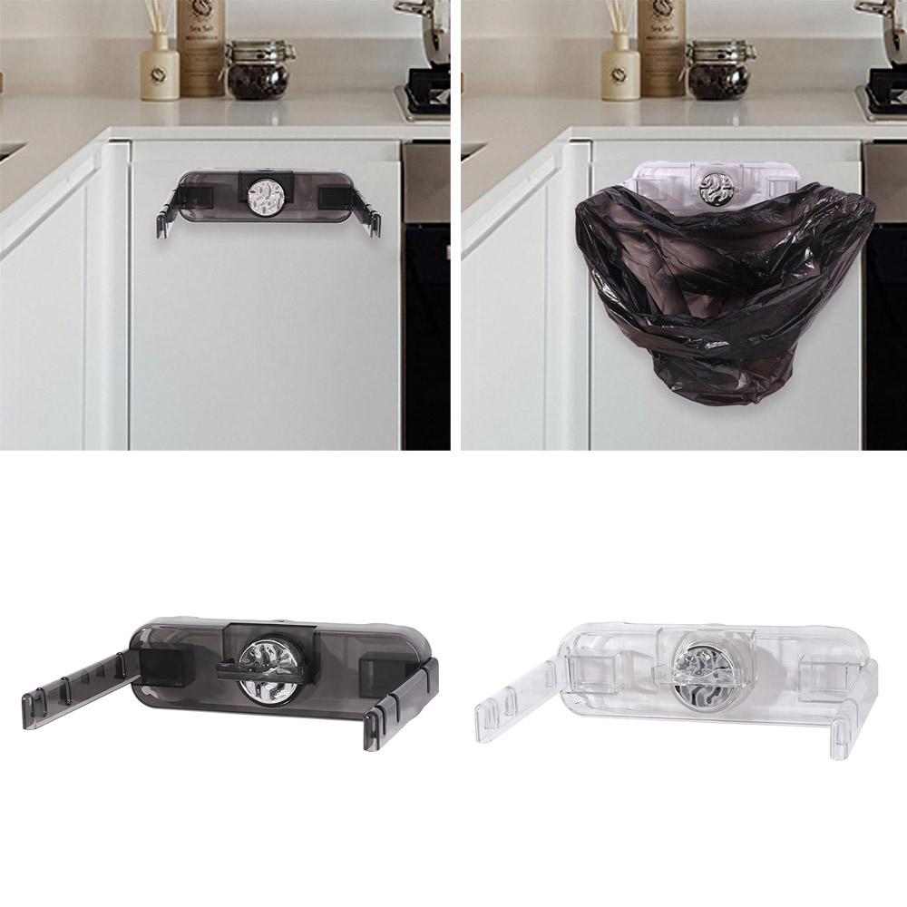 Wall Mounted Suction Cup Trash Bag Holder Transparent Foldable Garbage Shelf  Bathroom