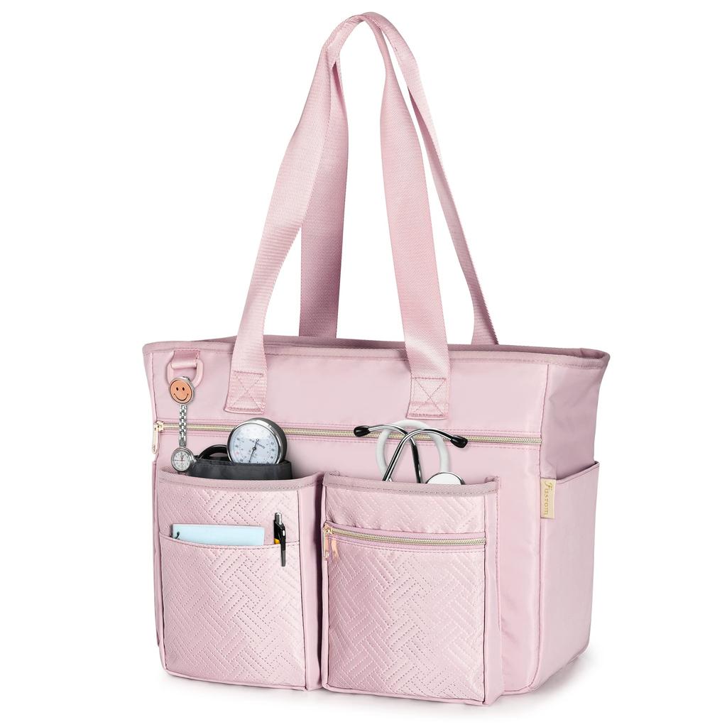 Fasrom Teacher Bag, Large Capacity, Nurse Bag, Stylish Tote Bag with Multiple Pockets, Perfect for Commuting, School, and Nursing, Pink