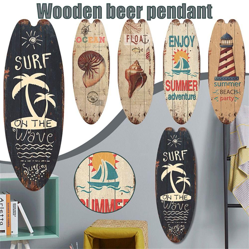 Exquisite Printing Wooden Surfboard Bright Marine Steering Wall Board Wooden Sign Home