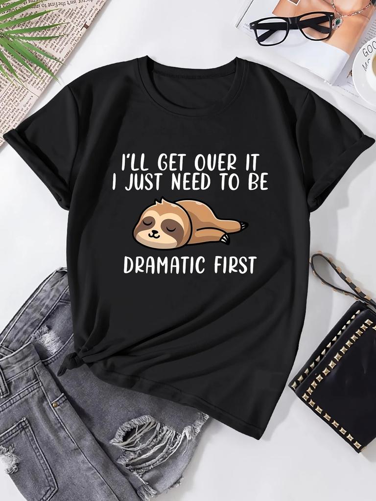 Милая футболка с принтом ленивца из мультфильма для женщин, футболка с круглым вырезом и коротким рукавом, повседневная футболка для девочек, одежда