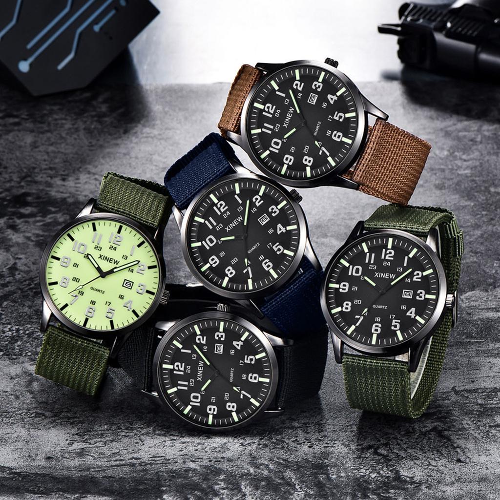 Men Boy Round Dial Nylon Strap Band Military Date Quartz Wrist Watch Gift
