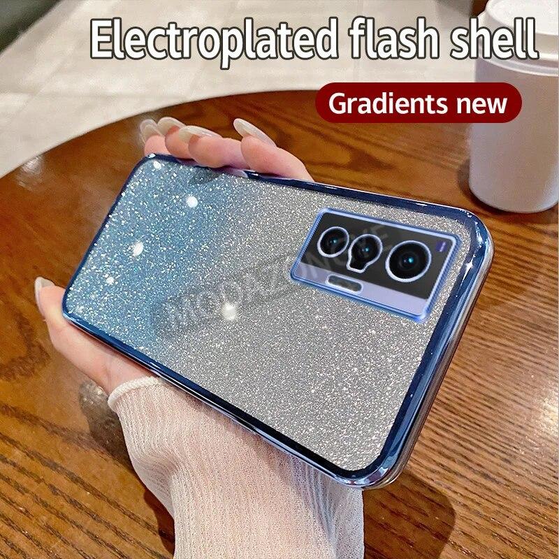 For VIVO X70 Case Electroplating Soft Glitter TPU Back Cover VIVOX70 Phone Casing For Girl Woman