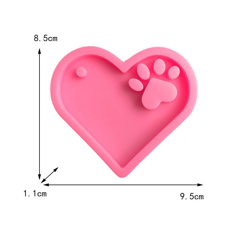 Heart Shape Keychain Casting Silicone Molds Dog Paw Print Resin Molds for Key Chain Pendant Making Epoxy Resin Craft Jewelry DIY