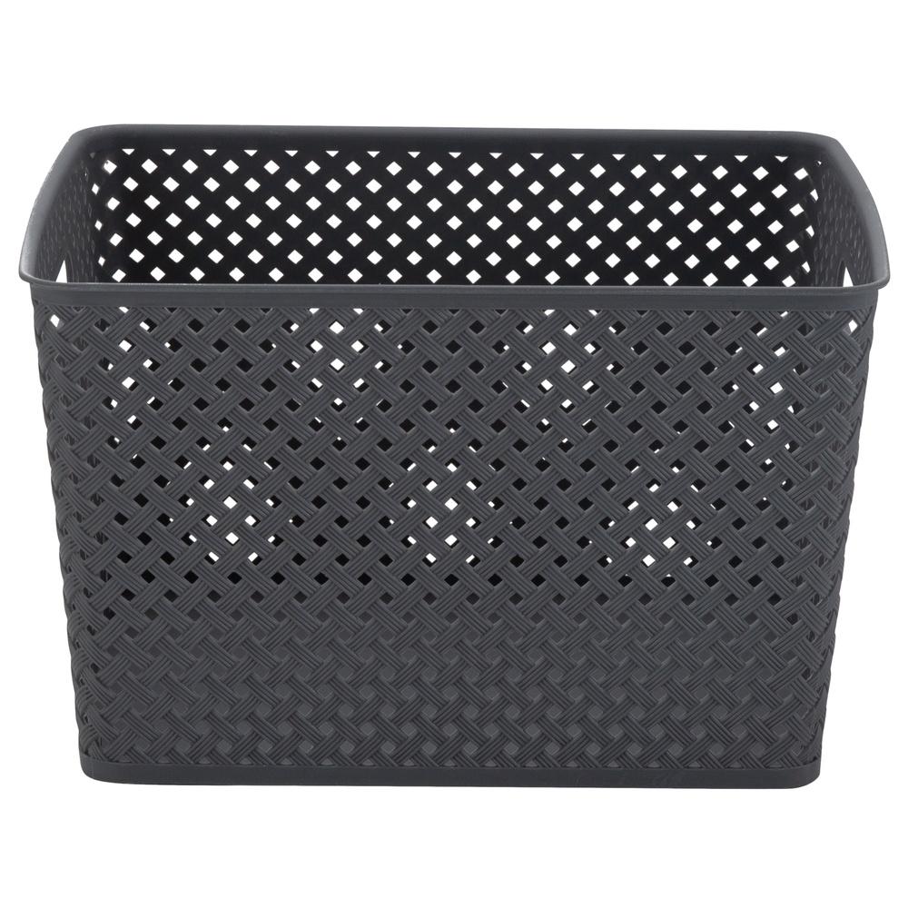 Large Gray Resin Wicker Storage Bin Lightweight Organizing Baskets with Handles Home Storage Solution Toy Book Organizer