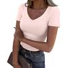 Ladies Slim Bottom T-shirt Fashion Casual Solid Colour V-Neck Pullover Short Sleeve Top