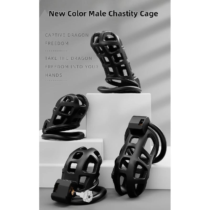Male Chastity Cage Penis Lock Resin Chastity Breathable Cock Ring with 4 Rings Penis Fetish Restraint Sexy Adult Toys for Men