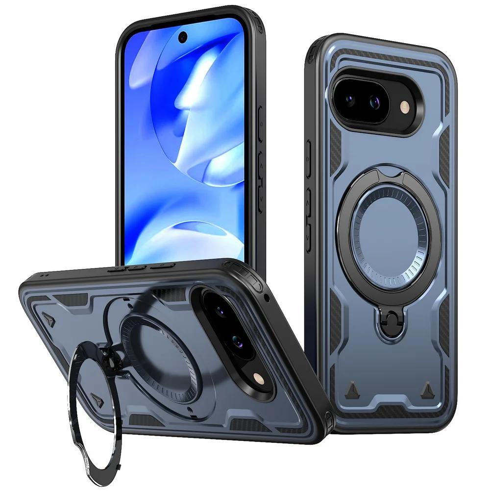 Военная броня Защитные чехлы для телефонов Google Pixel 10 Pro XL Pixel Pixel 9 Pro XL 9A Магнитное металлическое кольцо Вращающаяся подставка Чехол