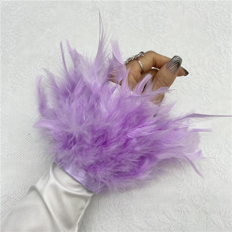 1 шт., манжеты из страусиного пера из натурального меха, манжеты из страусиных перьев, браслет с застежкой, манжеты из перьев, рукав на запястье